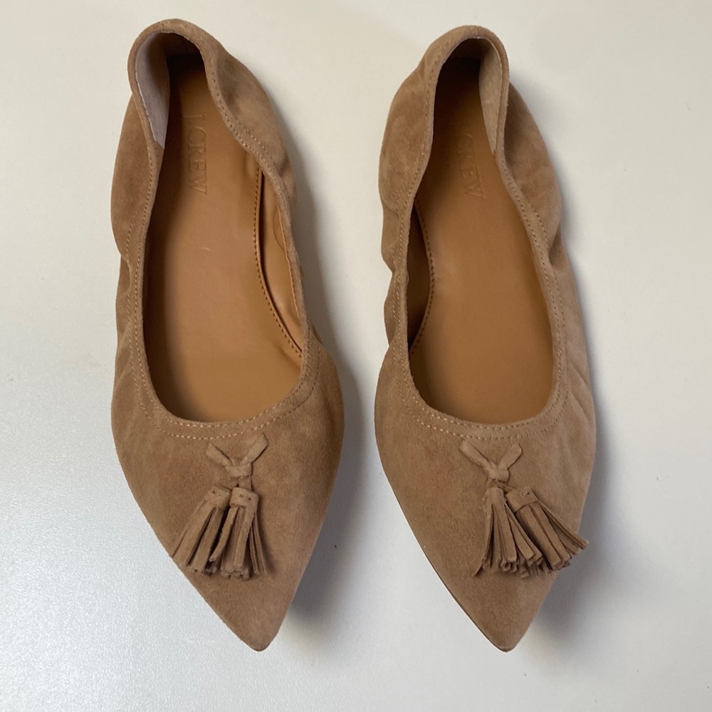 J Crew Factory Tassel Pointed Toe Suede Flats Slip On Size 8
